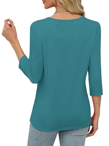 Lylinan Womens Tops 3/4 Length Sleeve Tshirts Summer Casual Crew Neck Blouses Spring Pleated Clothes S-XXL2
