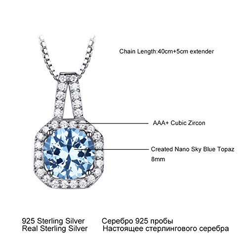 Bague collier halo ronde scintillant topaze bleu ciel parure femme argent 925 - 6