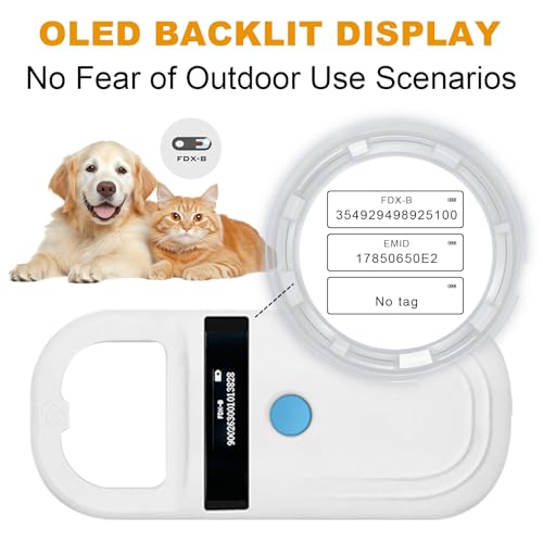 Scanner de microchip para animais de estimação, recarregável, RFID EMID, leitor de microchips, 134,2