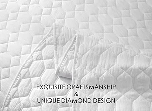 Moonline Quilt Set Full/Queen Size White 3 Piece,Stone Washed Lightweight Soft Microfibre Classic Geometric Diamond Pattern Reversible Quilted Bedspread&Coverlet (1 Quilt And 2 Pillow Sham) #TOP4