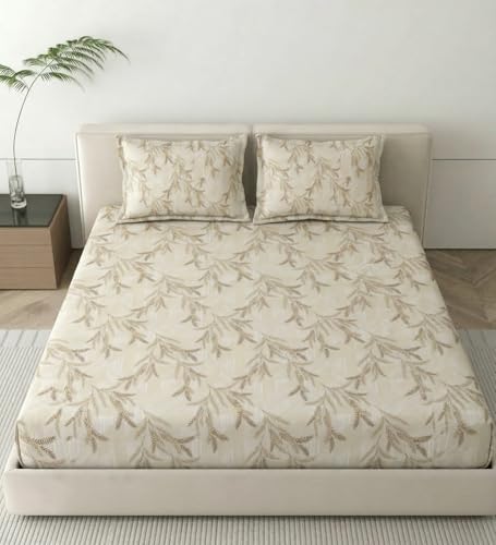 Image of Mafatlal 186 TC Metro Cotton Double Bed Bedsheet | 90x100 Inch|Soft, Breathable & Lightweight | Includes 2 Pillow Covers| Cream Gold 1