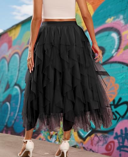 Tulle Skirts for Women A Line Fairy Tiered Skirt Midi Length High Elastic Waist Long Skirt2
