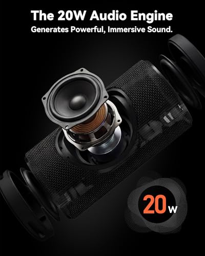 Image of BassBloom Roar 3 Portable Bluetooth Speaker,20W Powerful Sound with JIKE Bass,IPX6 Waterproof,24H Playtime,Bluetooth 5.4,RGB Lights,Wireless TWS Pairing,Outdoor for Camping and Beach (Black)
