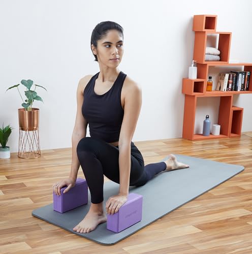 Image of Amazon Brand - Symactive High Density Premium EVA Foam Yoga Blocks, Regular Size (3 x 6 x 9 inches, Set of 2, Purple)