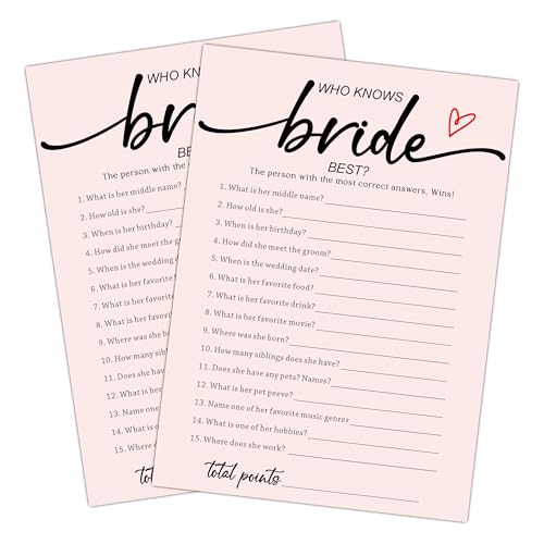 Minimalist Pink Bridal Shower Games, Who Knows The Bride Best Bridal Shower Game for 25 Guests, Funny Wedding Games for Rehearsal Dinner, Wedding Bachelorette Engagement Party Supplies-C01