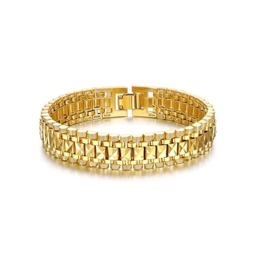 U7 Link Bracelets for Men, Cuban Link/Rope/Watch Band Solid Bracelet, Silver Black Gold Color Wrist Bracelet 3/6/9/12/15mm Width, 6.5/7.5/8.3 Inch Len