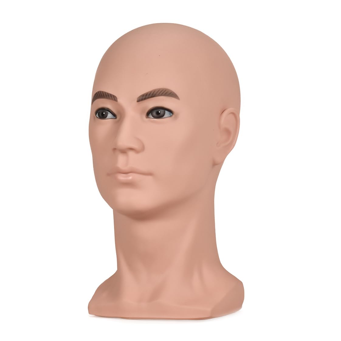PVC Male Mannequin Head Professional Training Head Bald Manikin Head with Shoulder for Display Headphone Game Console Hats Wigs Jewellery Glasses Facemask Caps Model Head