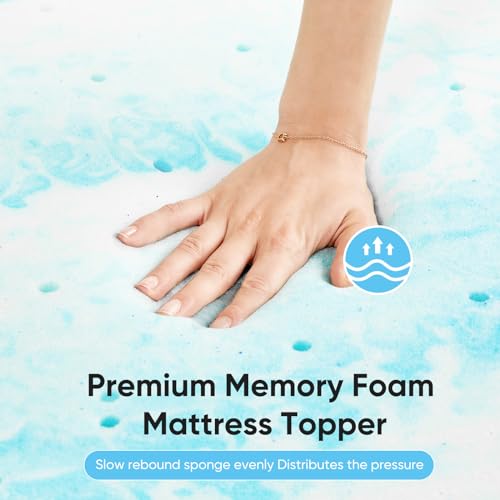 Image of NEWBULIG 4 Inch Cal King Cooling Gel Memory Foam Mattress Topper | Gel memory foam relieves pressure, ventilated design keeps cool. Fits Cal King size, CertiPUR-US certified, comes in a box.