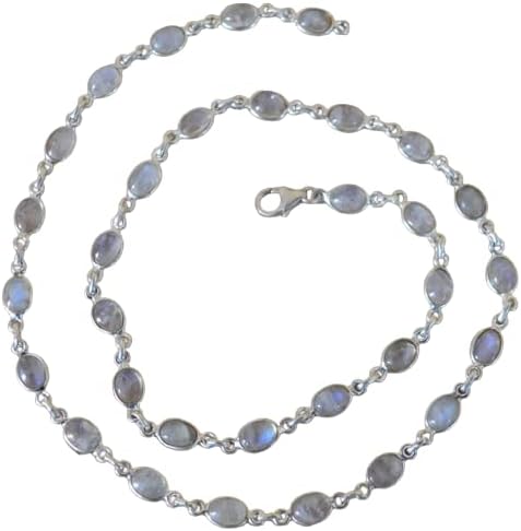 Hermoso collar ovalado del aniversario de la boda de la piedra lunar del arco iris 925 joyería de la piedra preciosa, Plata esterlina, Piedra de luna