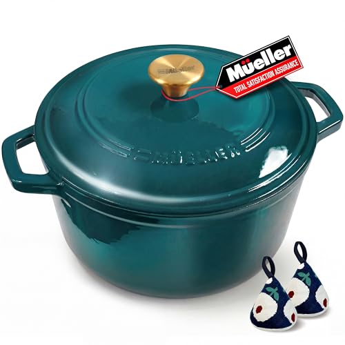Mueller DuraCast 6 Quart Enameled Cast Iron Dutch Oven Pot with Lid, Heavy-Duty, Oven Safe up to 500° F & Across All Cooktops, Wedding Registry Ideas & Gifts, Emerald