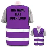 Hochwertige Warnweste mit Leuchtstreifen * Bedruckt mit Name Text Bild Logo Firma * personalisiertes Design selbst gestalten, Druckposition:Rücken + Linke Brust, Farbe Warnweste:Violett (XL/XXL)