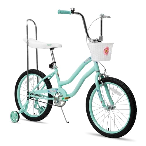 JOYSTAR 20 Inch Kids Bike with Training Wheels, Banana Seat Bicycle for Girls Ages 7-10 Years Old, Kids' Lowrider Bicycle with Front Handbrake and Coaster Brakes, High Rise Handlebar Green