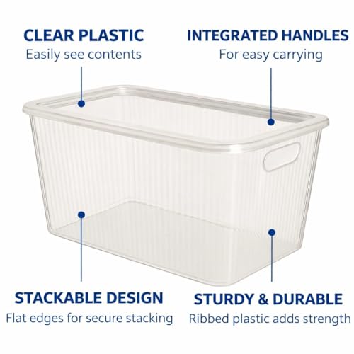 Image of Plastic Storage Box with Lid - Large Stackable Organizer Storage Box for Clothes, Toys, Kitchen - Big Size Plastic Storage Container Basket for Home, Office, Bathroom(Large,1pc,Transparent)