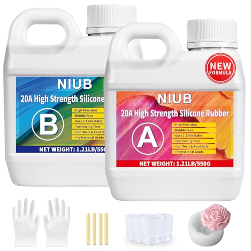 NIUB Kit de fabricación de moldes de silicona 20A para manualidades y fundición de resina, kit de fabricación de moldes de goma de silicona de dos partes de grado profesional de 38 onzas, perfecto