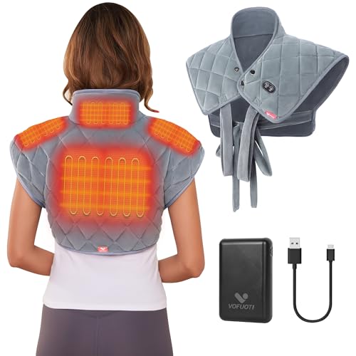 Vofuoti Heating Pad for Neck and Shoulders, Portable Cordless Heating Pad with Massager and Battery, Weighted Electric Heated Neck Shoulder Wrap, 16'' x 22'', 2.2lbs-Gray Gray 16'' x 22''