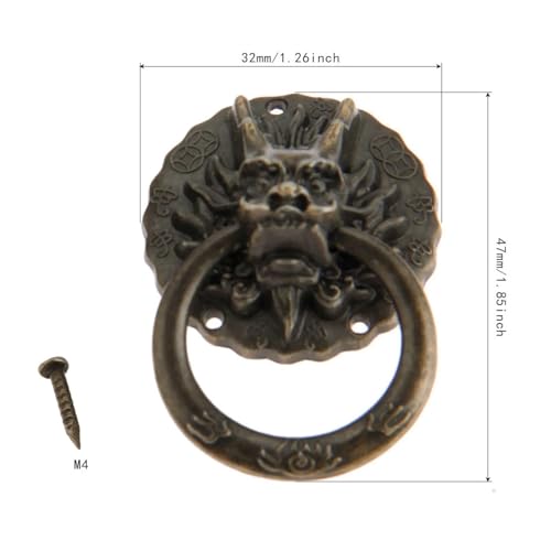 Poignée bouton de meuble dragon style ancien lot de 2 ferrures 32x47 mm pour tiroir armoire