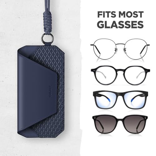 Image of VULKIT Portable Eye Glasses Case for Women & Men, Slim Sunglass Case, Unisex Eyeglass Case, with Adjustable Neck Lanyard