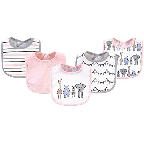 Image of Hudson Baby Unisex Baby Cotton Bibs, Pink Safari, One Size