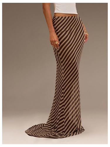 GORGLITTER Women's Striped Bodycon Maxi Skirt Drop Waist Flared Skinny Coquette Long Skirts4