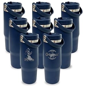 30 oz Tumbler Bulk with Top Handle, Double Wall Vacuum Insulated Tumbler with Flip Straw, Travel Coffee Mug 30oz Powder Coated Cup for Laser Engraving (Navy,8 pack)