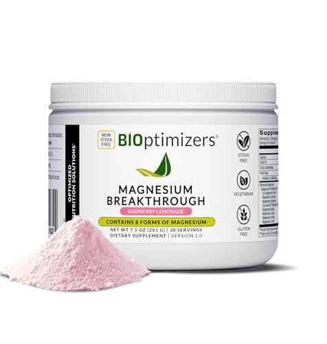 BIOptimizers Magnesium Breakthrough Drink - 8 Forms of Magnesium, Electrolytes, Sleep Health, Stress, Muscle Recovery, Heart Support | Glycinate, Citrate, Malate- Raspberry Lemon