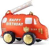 Gleemix 3D Feuerwehrauto Folienballon, XL Luftballon Feuerwehr, Feuerwehrauto Luftballon Stehend, 65x56 cm, Feuerwehr Deko Ballon für Kindergeburtstag, Motto Party