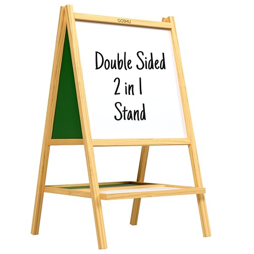 Image of GOSHU 5 Ft. Double Sided Wooden Easel Stand Whiteboard and Chalkboard for Adults, A-Type Foldable Writing Board with Tray for Classroom, Office, Coaching and Home Use (Adults, Pack of 1)