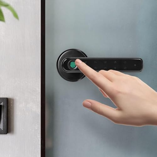 Miratic Türgriff Mit Fingerprint Elektrisches Türschloss mit Touch-Tastatur und SMART-Funktion Elektronisches Türschloss USB-C-Notstrom Bluetooth 5.0 Schwarz