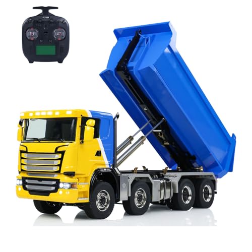TOUCAN RC HOBBY 1/14 RC camión volquete hidráulico 8 x 8 metal volquete completo coche desbobinador de bloqueo diferencial ejes 3 marchas engranaje luz sonido controlador I6S