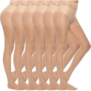 MANZI 6 Pairs Women's 20D Sheer Silky Pantyhose Run Resistant Nylon Tights High Waist Stockings with Control Top