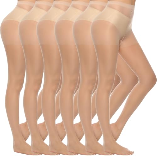 MANZI 6 Pairs Women's 20D Sheer Silky Pantyhose Control Top Nylon Stockings