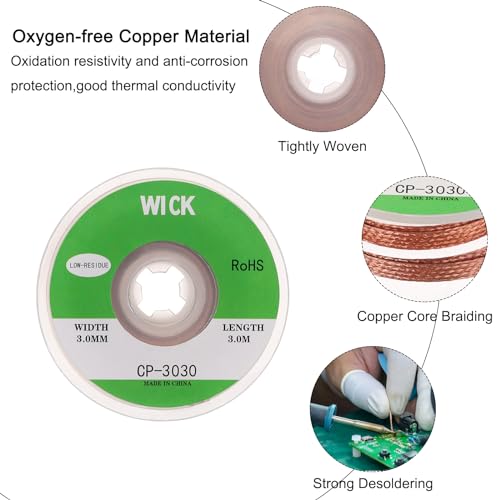 Image of MECCANIXITY Solder Wick Braid No-Clean Desoldering Wick Braid 0.12 Inch Width 10 Feet Length for Remove the Solder Electrical Components 1 Pack