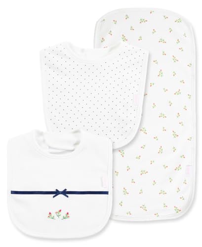 Image of Little Me Clothes for Baby Boys’ and Girls’ 2 Bibs and 1 Burp Cloth Set, Soft Cotton Feeding Essentials with Velcro Closures