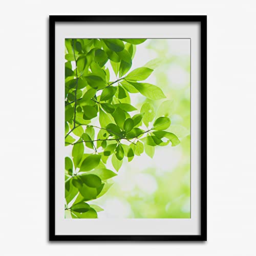 Peinture feuilles vertes Tulup cadre bois 50x70 cm pour rafraîchir un intérieur moderne