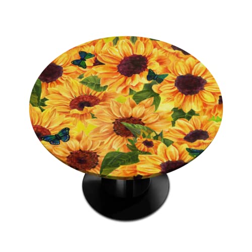 Pardick Tovaglia rotonda con motivo floreale e girasole, ideale per tavoli rotondi, impermeabile, lavabile, adatta a tavoli fino a 114,3 - 142,2 cm di diametro