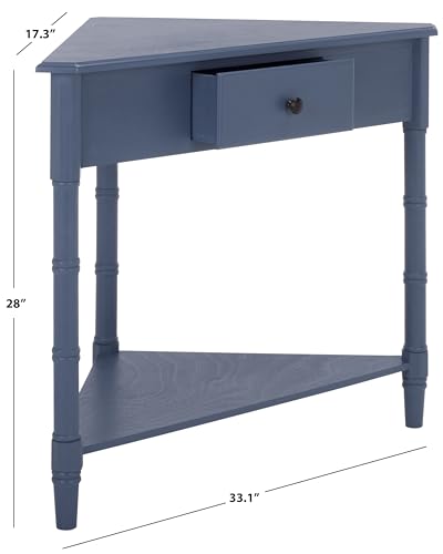 Image of SAFAVIEH Furniture - Gomez 1-Drawer Corner Table - Blue - Solid Wood - Classic Corner Storage Design - Ideal for Entryway, Living Room, Home Office, 33.1 inch W x 17.3 inch D x 28 inch H (AMH5709H)