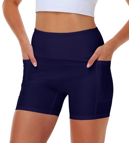 Image of AOBUTE Womens 9 inch /10 inch /11 inch Long Swim Board Shorts High Waisted UPF 50+ Biker Shorts with Pockets