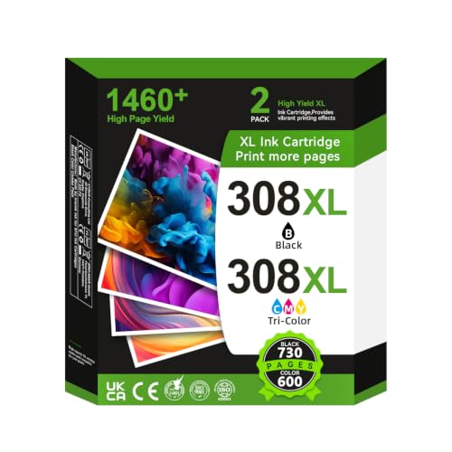 Cartuchos de impresión 308 XL, Cartuchos 308XL Negros y de Color Compatibles con los Cartuchos de Tinta Originales HP 308 para HP DeskJet 2900 4300 Envy 6110e 6120e 6122e 6130e 6520e 6530e 6532e 7220e