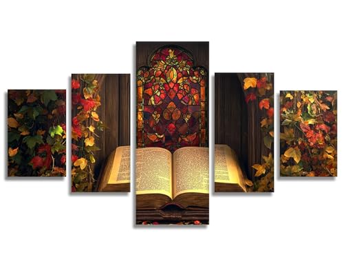 Diamond Painting Libro mágicoDiamond Painting 5 Pezzi Hojas DIY Pintura de Diamante Kit Manualidades Adultos, 5D Creart Kit Punto de Cruz Pintura Diamante para Decoración Pared Hogar 50x30cm, Model224