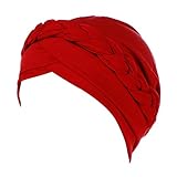 Lazzboy Frauen Indien Hut Muslim Solid Chemo Beanie Schal Wrap Cap Kopftuch Damen Headscarf Turban Bandana Kopftücher Headwrap Hijab Schals Kopfbedeckung(Rot)