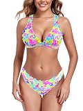 [RELLECIGA] レデイース 水着 ビキニセット 可愛い 三角 ハイカット セクシー 水着 2点セット（ひなぎく、L）