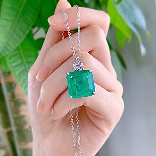 Yunkai Sterling Silver Emerald Necklace, 9Ct Princess Cut(15Mm) Lab Grown Emerald Gemstone Pendant Hypoallergenic White Gold Plated Jewelry Gifts For Her Birthday Day Christmas Gift #TOP2