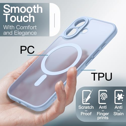 Image of JETech Magnetic Case for iPhone 17 6.3-Inch Compatible with MagSafe, Shockproof Slim Phone Cover with Built-in Camera Control Button, Matte Translucent Back (Mist Blue)