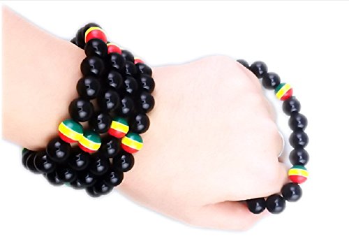 Lingduan Jamaican Rasta Bracelet And Necklace Set - Handmade Jewelry - Flag Of Jamaica Tricolor Bracelet Men Women Fashion Jewelry #TOP1
