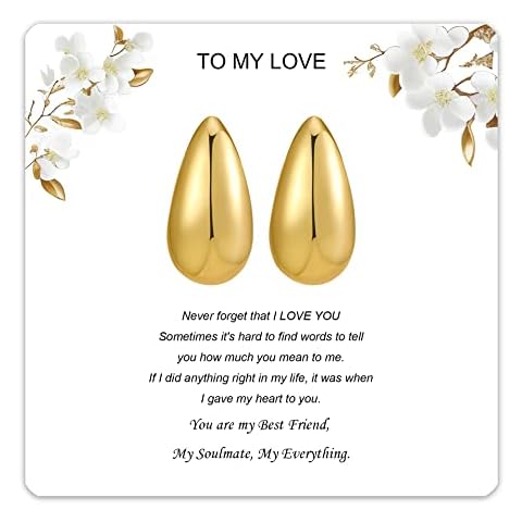 Tpocean Chunky Gold Hoop Earrings for Women,Lightweight Waterdrop Hoops Earrings with 18K Gold Plated Polished Brushed Droplet Earrings (Waterdrop) Cover