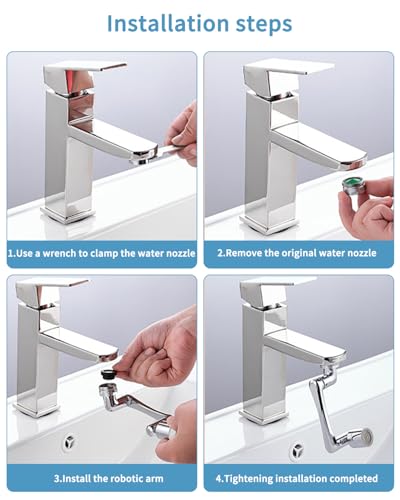 FAOKZE Bad Wasserhahn Aufsatz Drehbarer, Verlängerung Silber Mit Wassersparer, 1440 Schwenkbarer, Mit Zwei Sprühmodi, Für Küche Und Bad