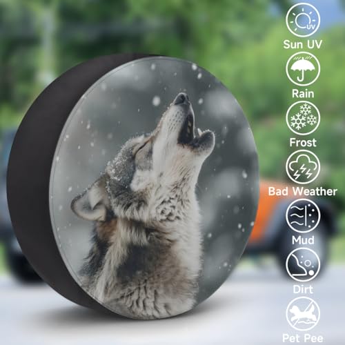 Image of Spare Tire Cover for RV Trailer, Animal Wolf Tire Covers Universal Fit for Travel Trailer Camper Jeep RV SUV Truck Waterproof Wheel Cover (17 inch for Diameter 31 inch - 33 inch)