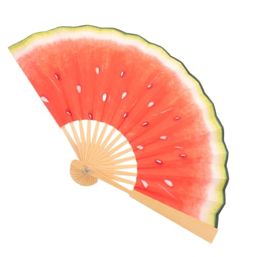 BESTonZON Bamboo Watermelon Folding Hand Fan, Lightweight 11.61x6.61in