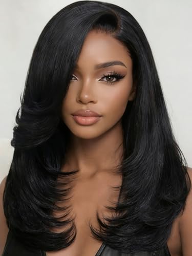 UNICE Feathered Layered Blowout Human Hair Wig Yaki Straight Glueless