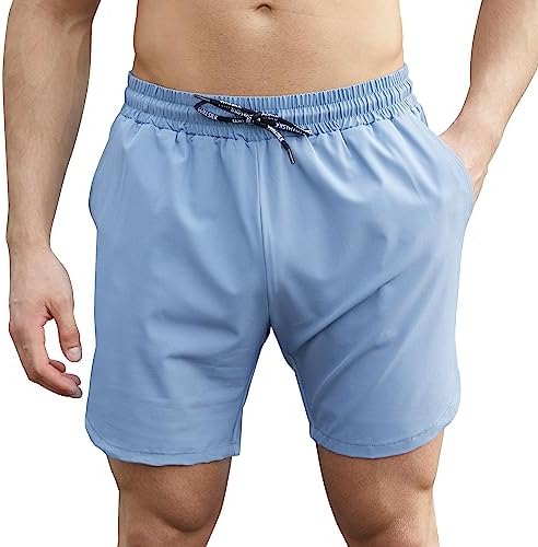 Walsilk Gym Shorts for Men, Mens Running Basketball Athletic Workout Shorts with Pockets and Drawstring for Casual Outdoor Sports (Blue,XL)